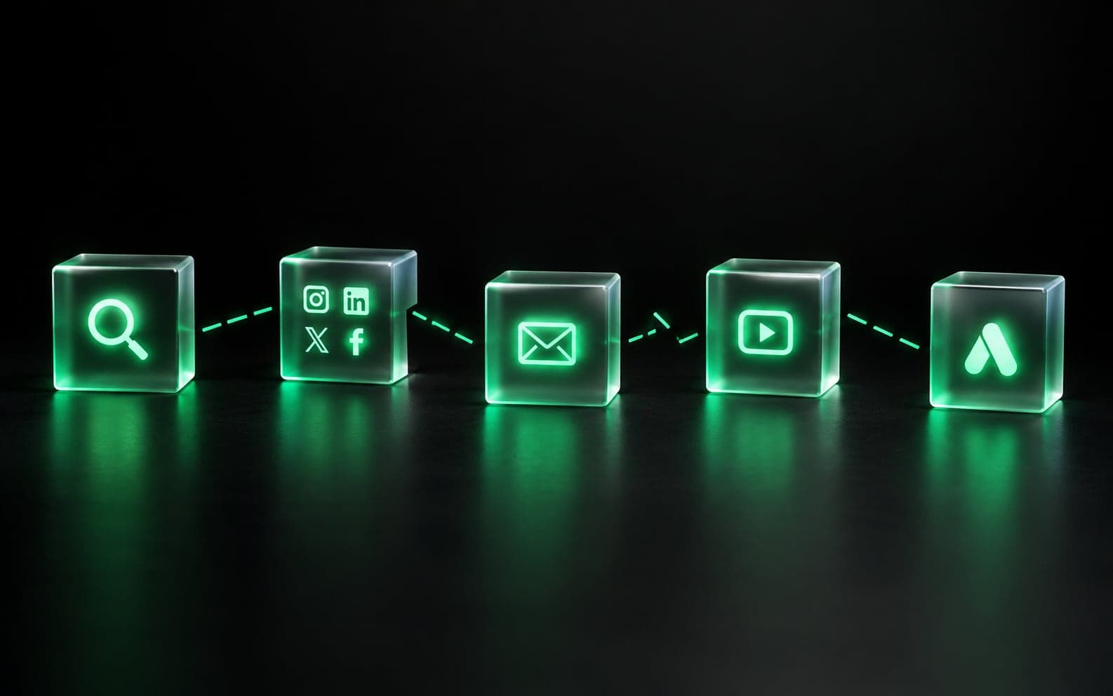 Marketing channels shown as separate, disconnected blocks